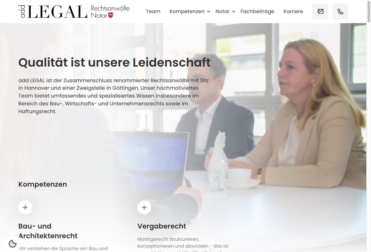 Startseite der add-LEGAL-Webseite