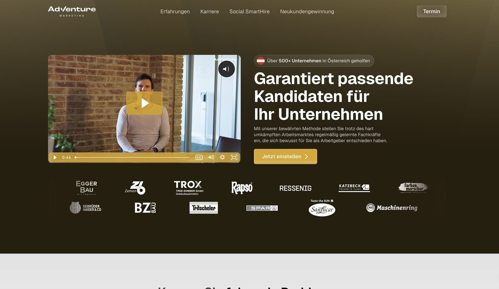 Neukundengewinnungs-Seite von Adventure Marketing