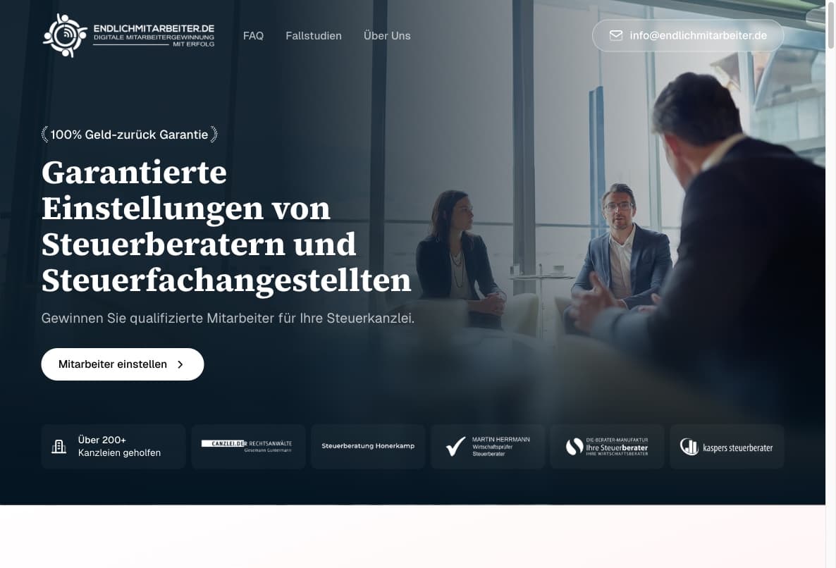 Startseite der Endlich-Mitarbeiter-Webseite