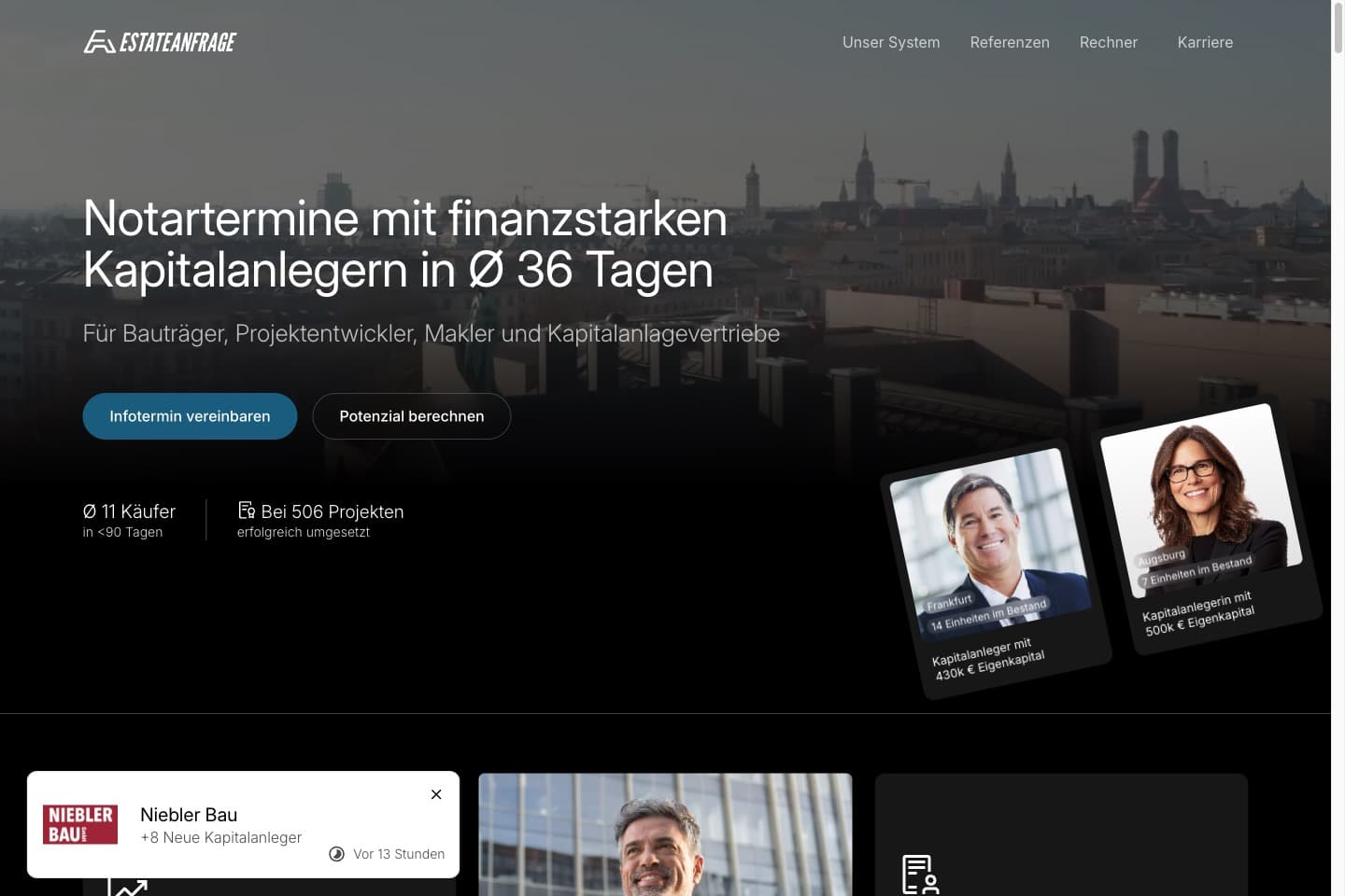 Startseite der neuen Estateanfrage-Webseite