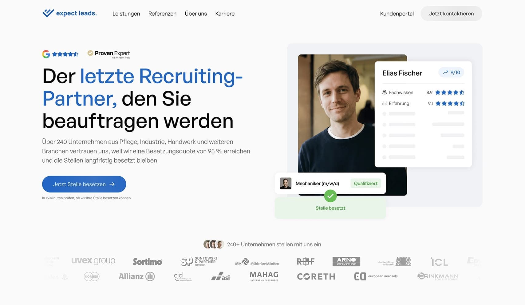 Startseite der neuen expect-leads-Webseite