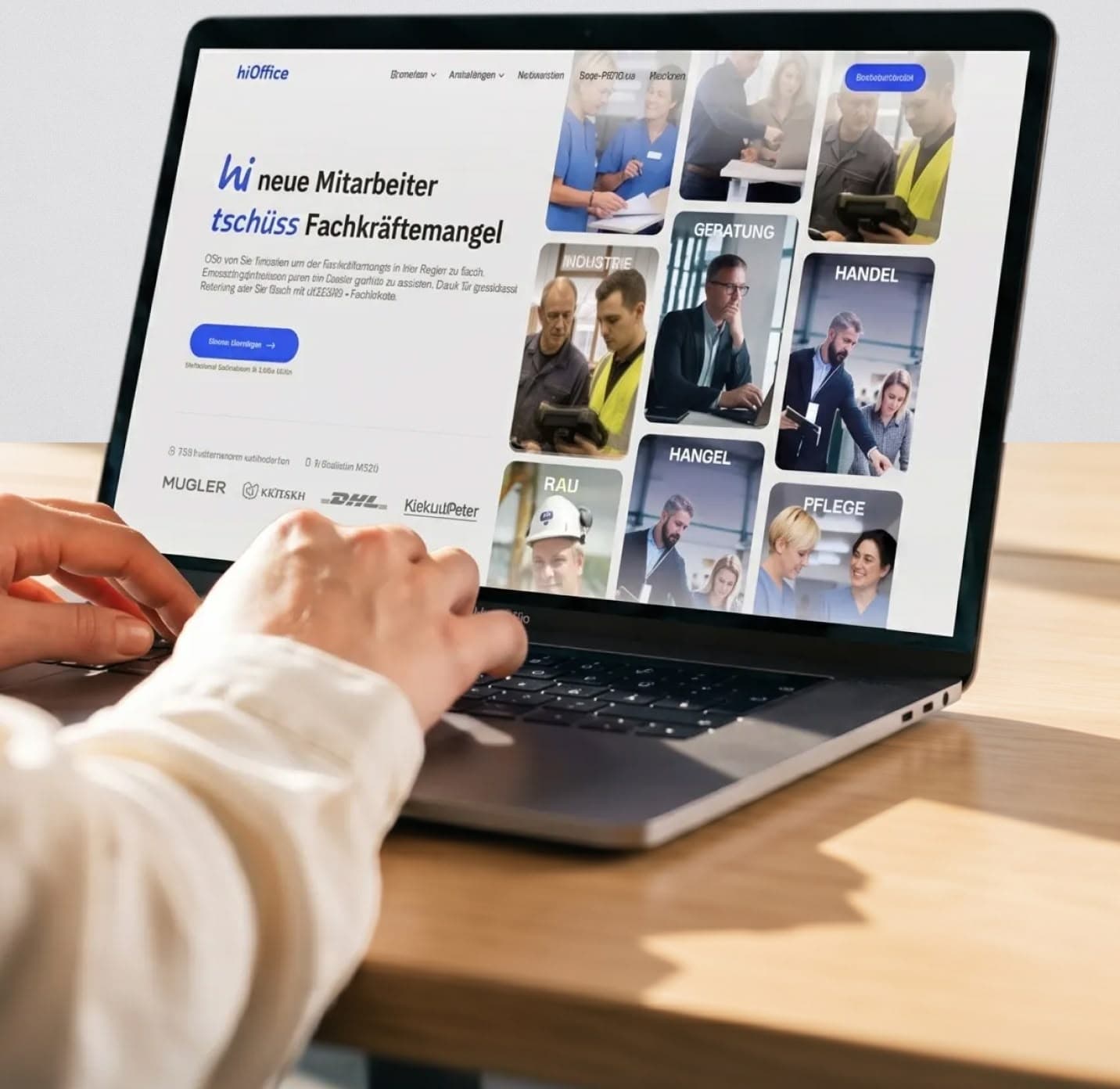 HiOffice-Webseite auf dem Laptop