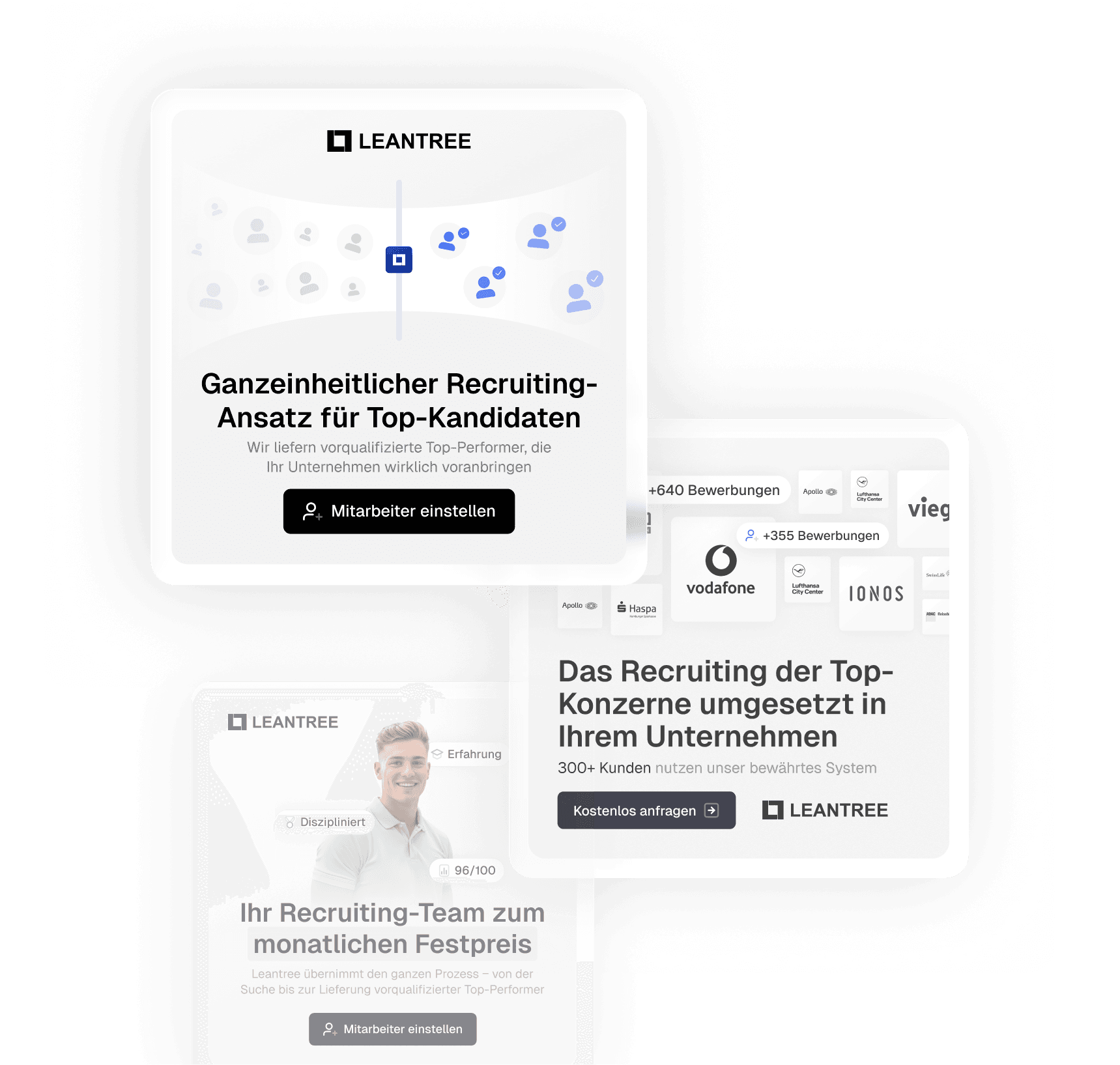 Leantree-Creatives und Webseite-Ausschnitte